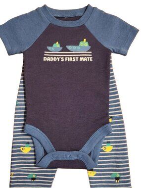 Okie Dokie Newborn 2 Piece Boys Onesie Bodysuit and Pants Nautical Cotton NEW